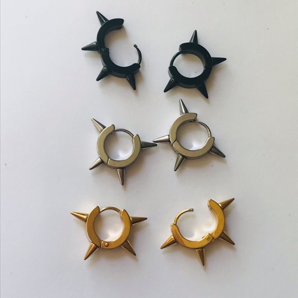Spiked Huggie Hoops - Picture 1 of 9